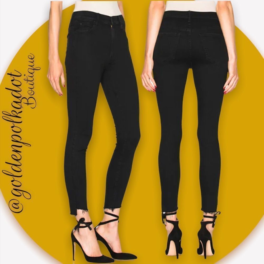 Mother Jeans Stunner Zip Ankle Step Fray High Rise Dark Blk Blue Casual NWT - Picture 4 of 14